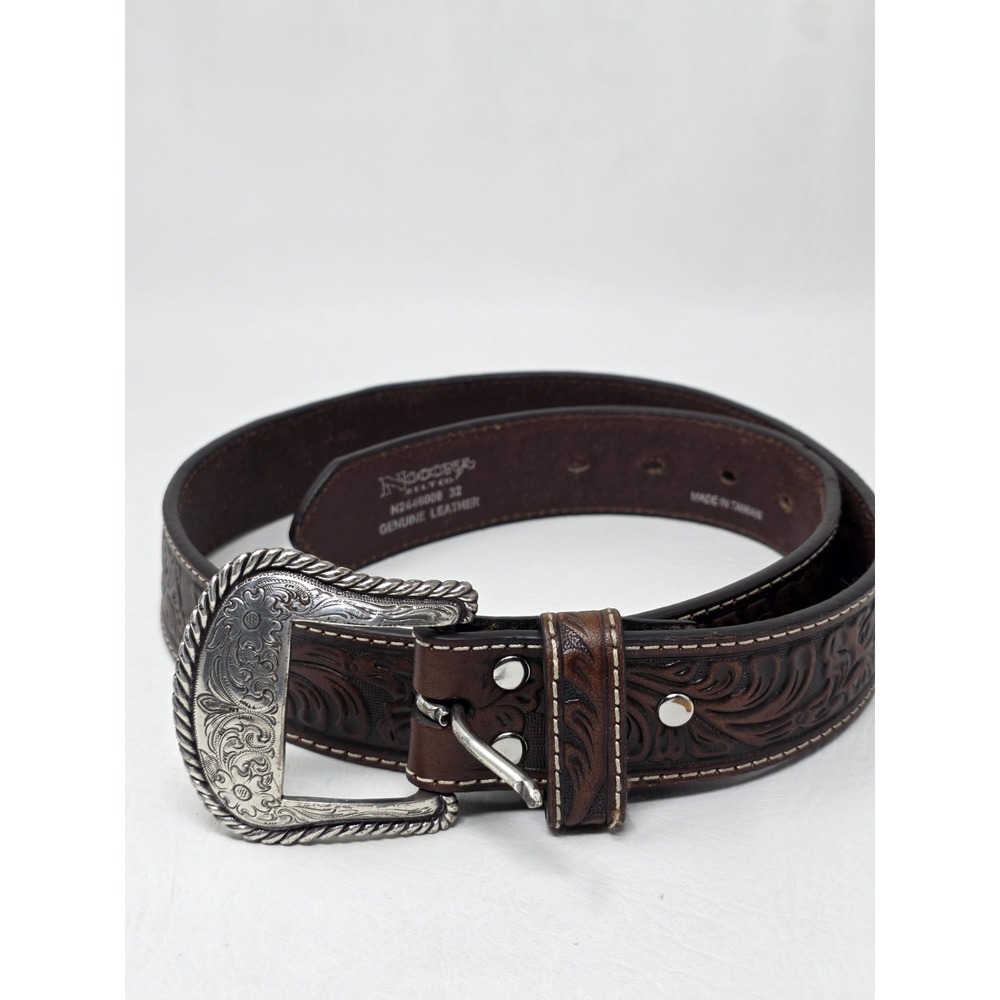 Nocona Size 32 Mens Western Tooled Leather Belt N2446008 Med Brown Distressed